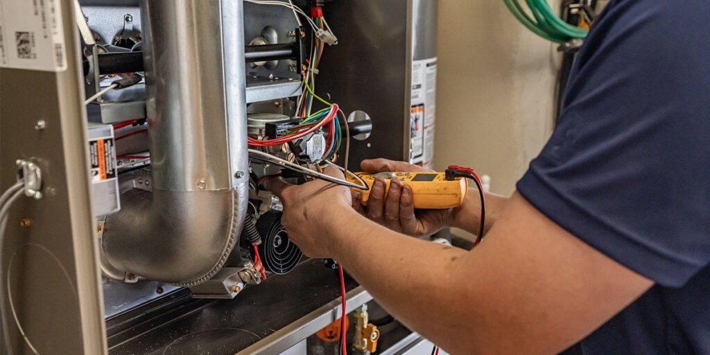 Technician performing furnace repair in Wayne NJ
