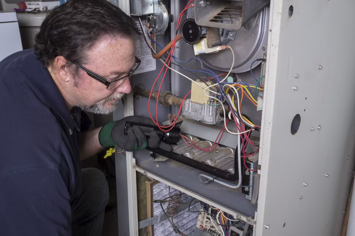 Technician performing furnace repair in Little Falls, NJ